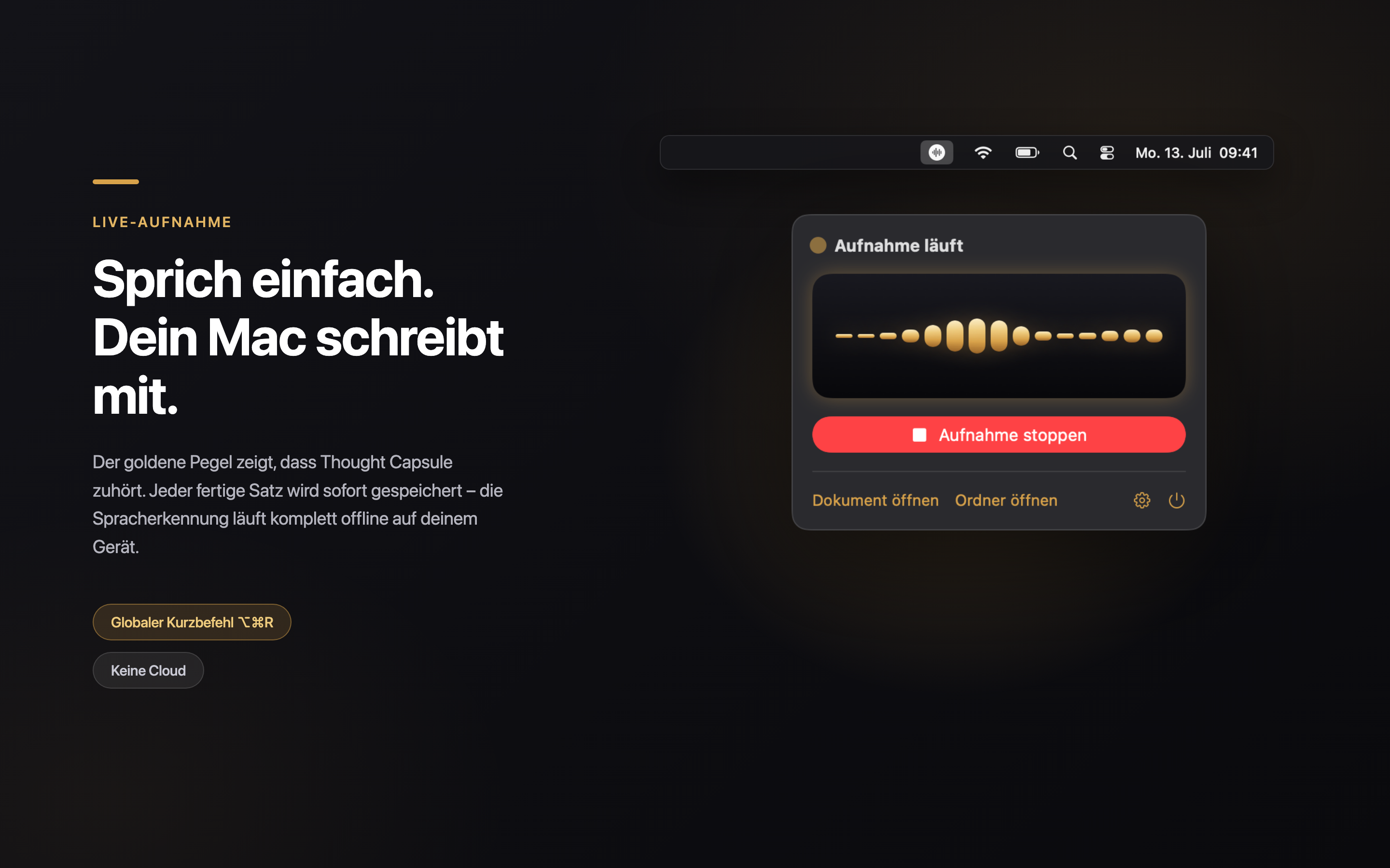 Laufende Aufnahme mit Live-Vorschau des erkannten Textes