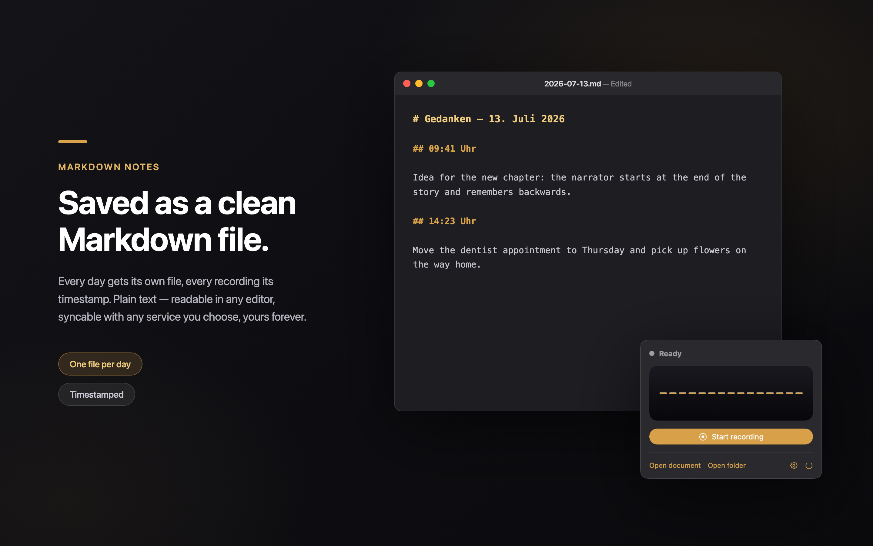 The generated daily Markdown file open in an editor